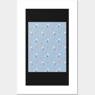 Nautical pattern with Seagull and Sea stars Posters and Art